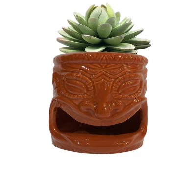 funny ceramic tiki succulent flower planter plant pot thumbnail