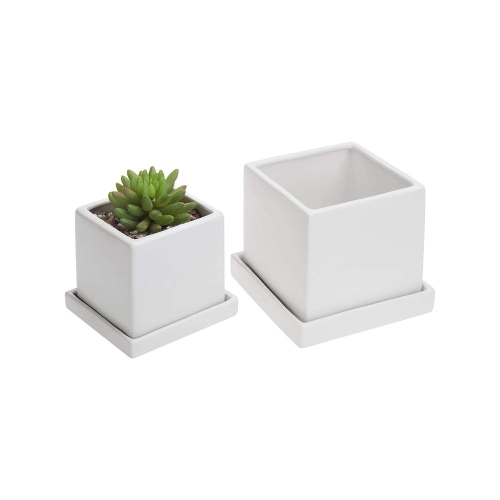 Square Modern Indoor Cube Ceramic Planter Flower Pot