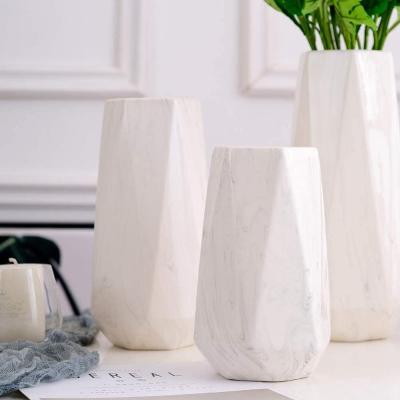 White Ceramic Table Centerpieces Marble Printed Flower Vase picture 3