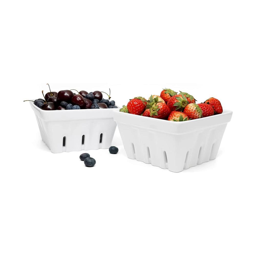 White Ceramic Berry Strawberry Fruit Bowl Basket With Hole