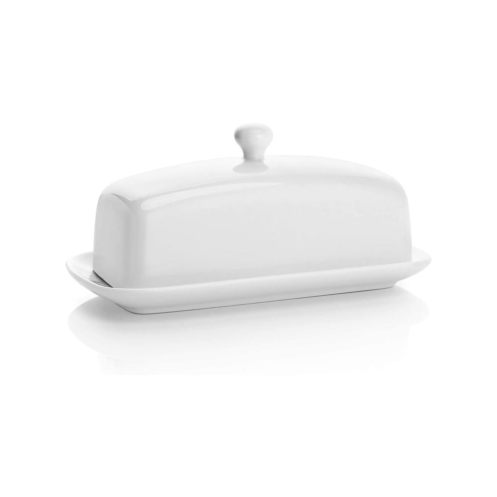 white black rectangular ceramic butter dish tray with lid