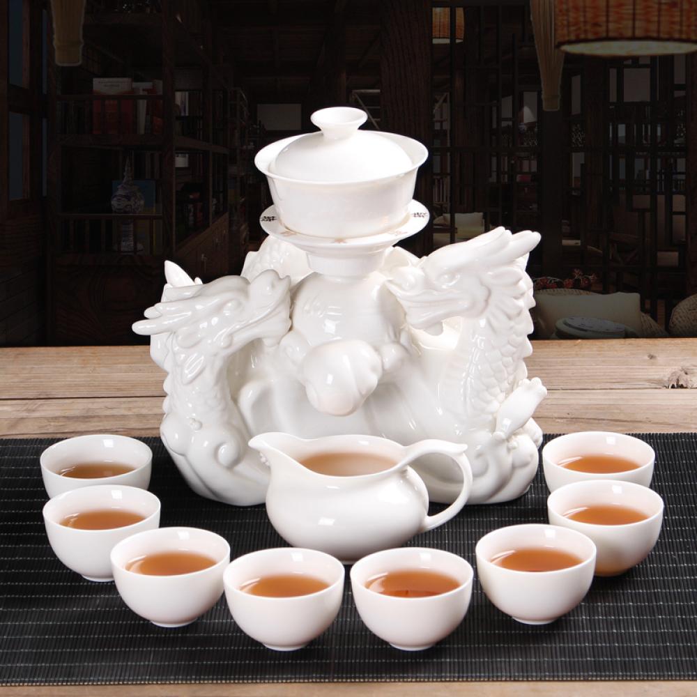 New Factory Custom logo chinese white traditional ceramic porcelain kung fu tea set