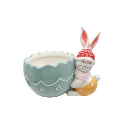 new Factory Custom cute easter ceramic egg succulent flower planters bunny rabbit plant pot