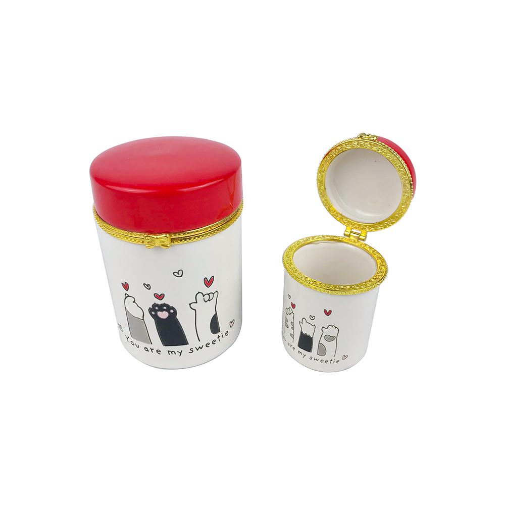 Red Creative Ceramic Candy Sweets Jar Set With Flip Lid