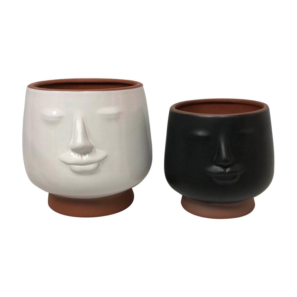 face head shaped black funky terracotta planters flower plant pot for home decor