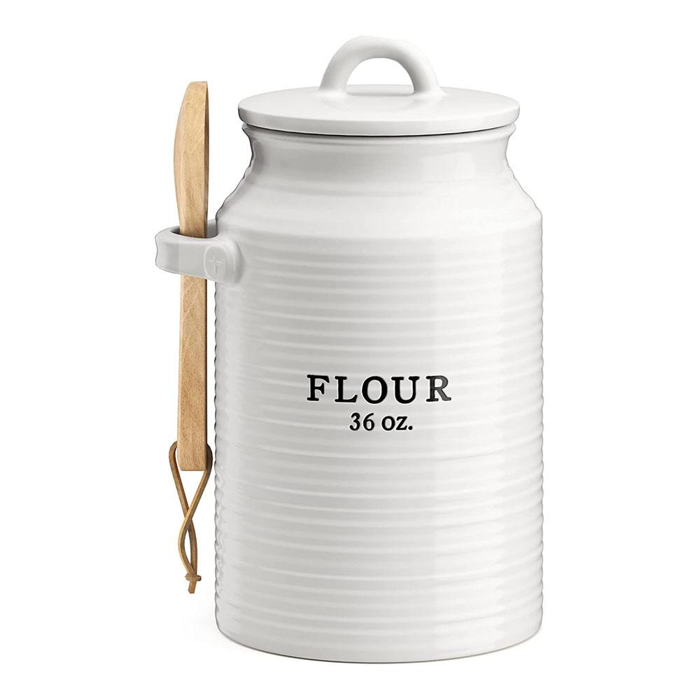 White Kitchen Ceramic Flour And Sugar Storage Container Canister