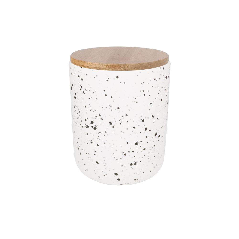mini small custom sprinkles splatter White kitchen Ceramic canister storage jar tea bottle jar container with bamboo lid