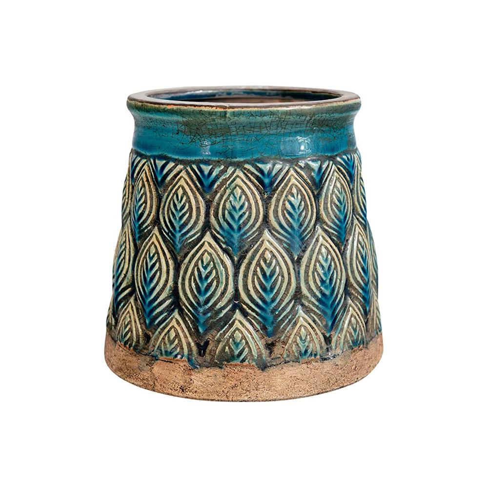 Reactive Glaze Leaf Pattern Clay Terracotta Vase