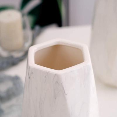 White Ceramic Table Centerpieces Marble Printed Flower Vase picture 4