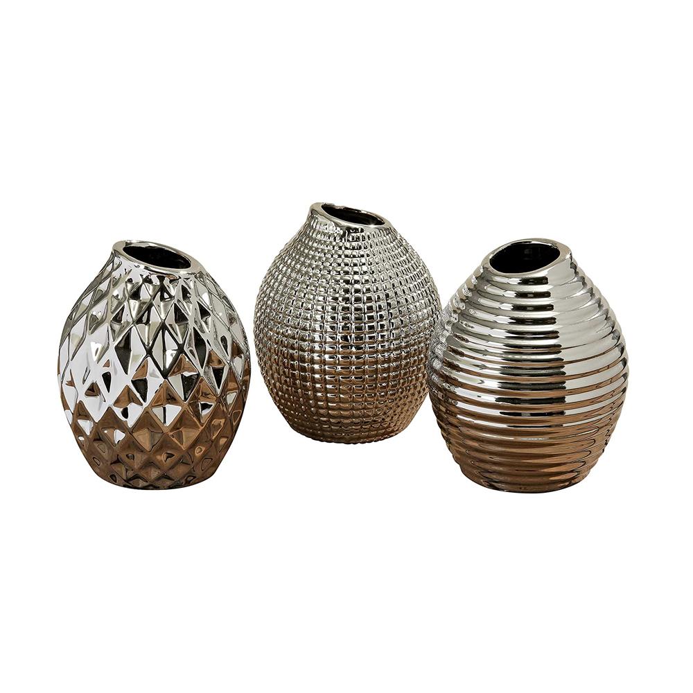 New Factory Diamond Pattern Silver Glazed Iconic Stoneware ceramic Scandinavian Style flower Vases for Home decor