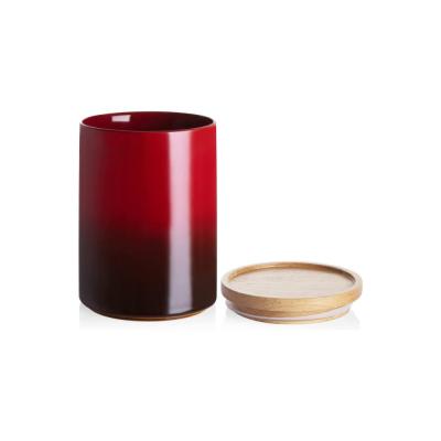 container ceramic canister with ceramic wood bamboo lid picture 5