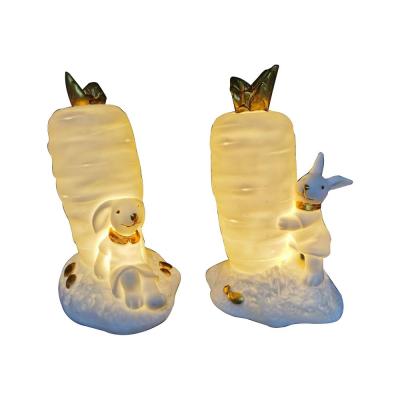 easter rabbit ceramic gift bunny figure supplies for home decoration with led light