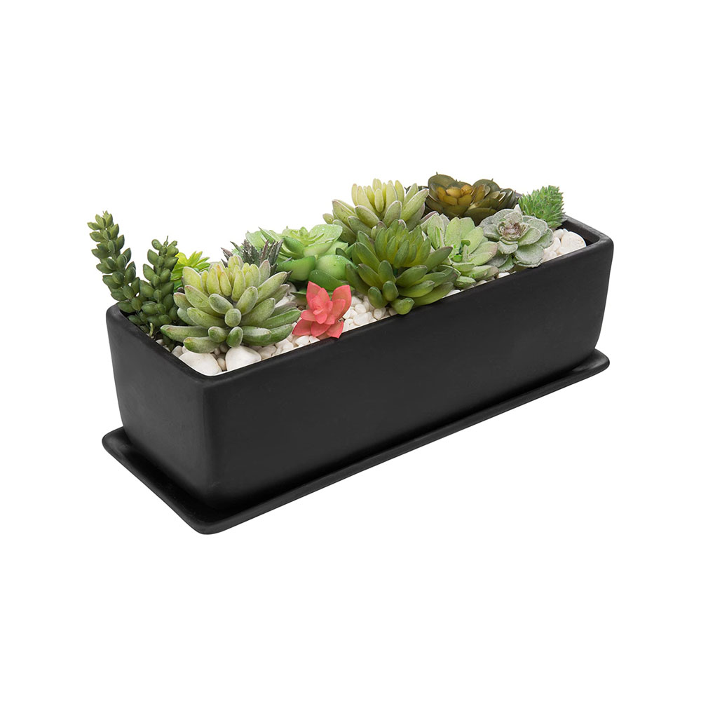 Long Black Rectangle Ceramic Window Flower Planter Boxe
