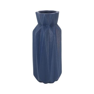 fluted cobalt dark navy blue vase with flowers thumbnail
