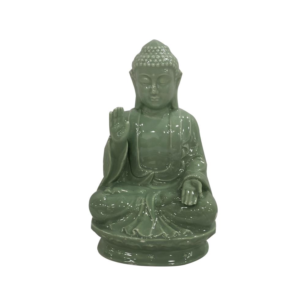 Small Green Jade Ceramic Buddha Head Statue