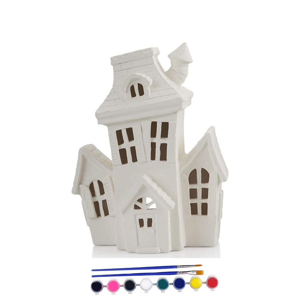light up Halloween ceramic haunted house to paint picture 1