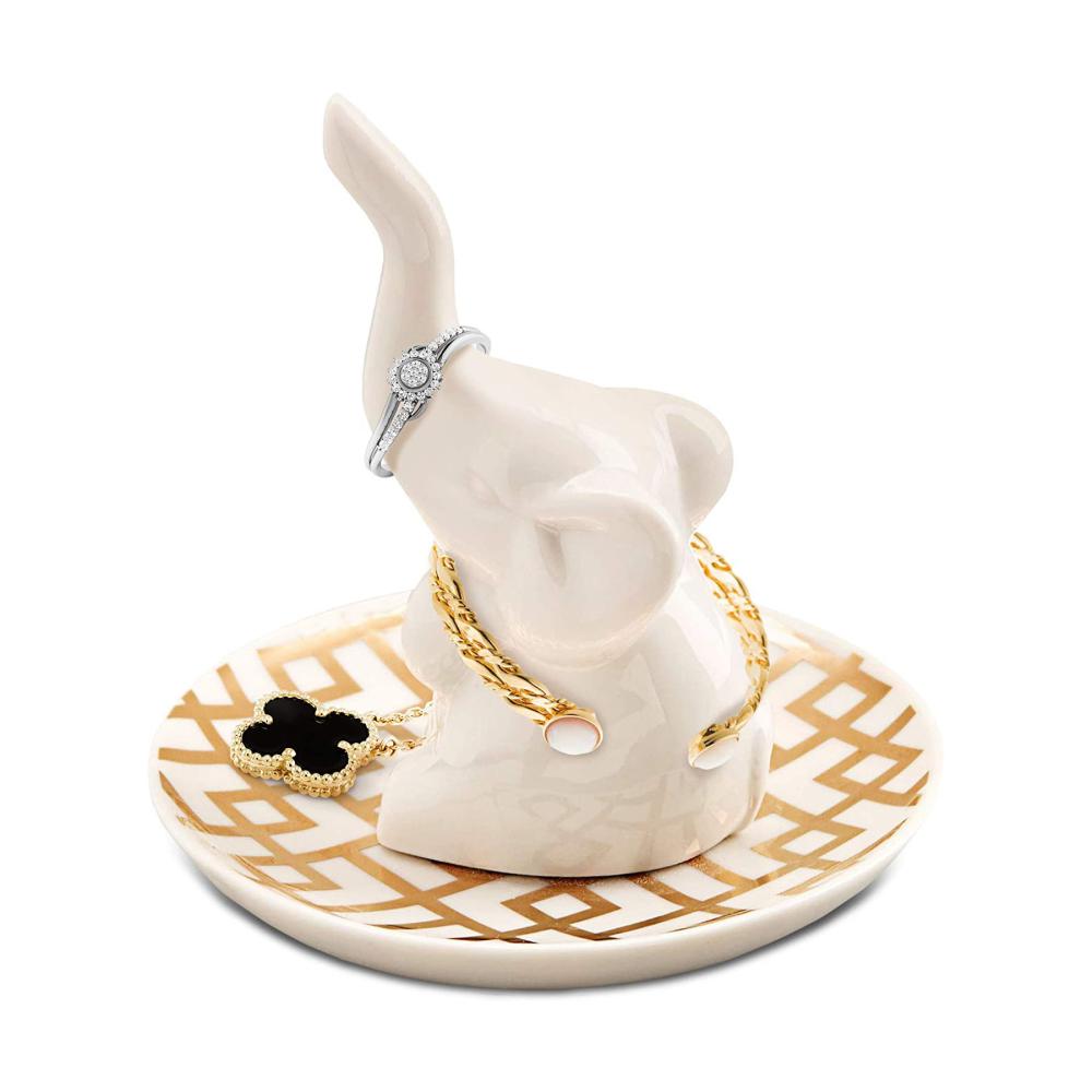 white Gold Girl ceramic elephant jewelry ring holder picture 1