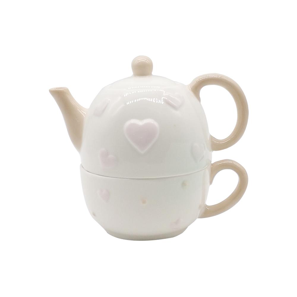 Heart Ceramic Coffee And Tea Pot Cup Sets For One Set