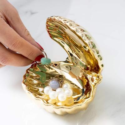 gold ceramic sea shell shaped ring jewelry box picture 2
