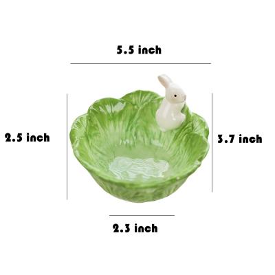 Rabbit Bunny Easter Ceramic Cabbage Leaf Bowl picture 2