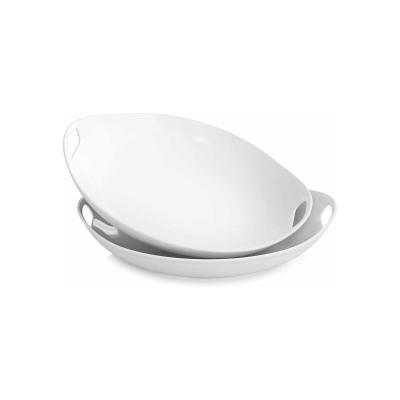 Ceramic Round Rectangle Food Serving Tray With Handles thumbnail