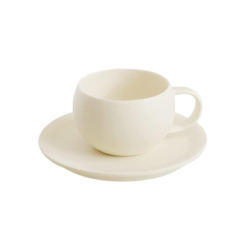 Cream Ball Shape Coffee Mug With Saucer