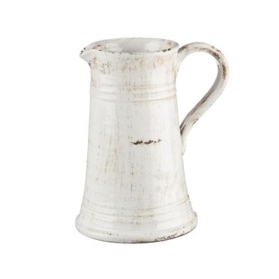 White Pitcher crackle shabby chic Rustic antique farmhouse Ceramic Flower Vase for flower Home Decor