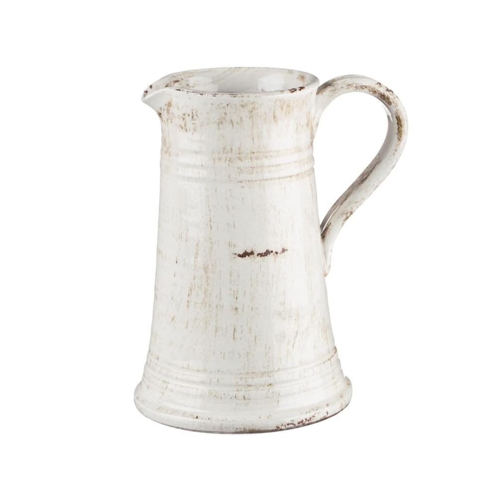 Crackle Shabby Rustic Farmhouse Ceramic Pitcher Vase