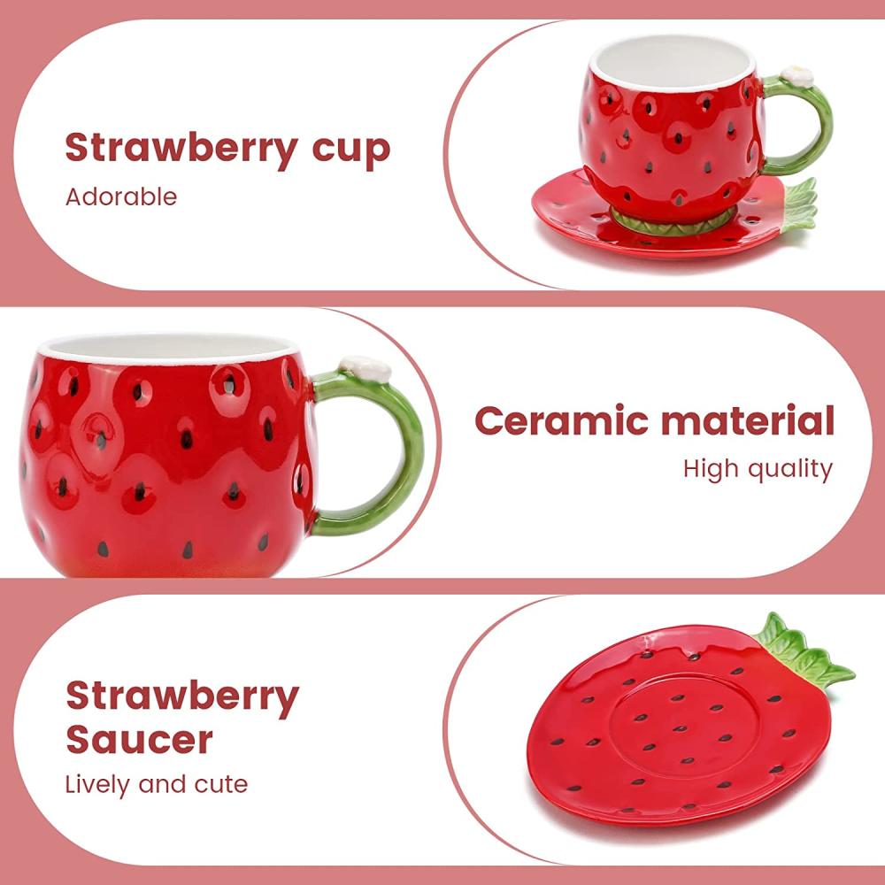 cartoon beautiful Ceramic strawberry mug with saucer tray picture 2