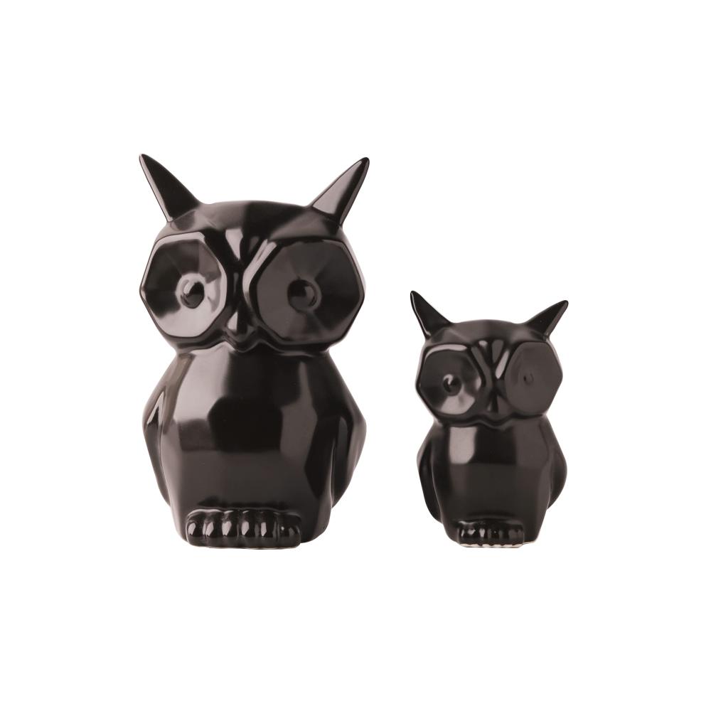Black White Porcelain Ceramic Owl Figurines Statue