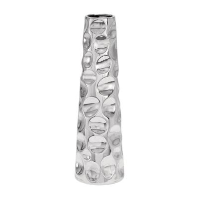 tall skinny silver ceramic bubble Texture flower vase thumbnail