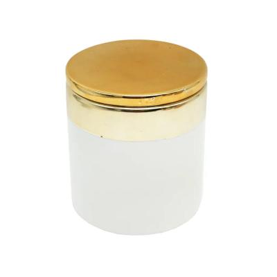 small ceramic storage jar canister with gold lid picture 1