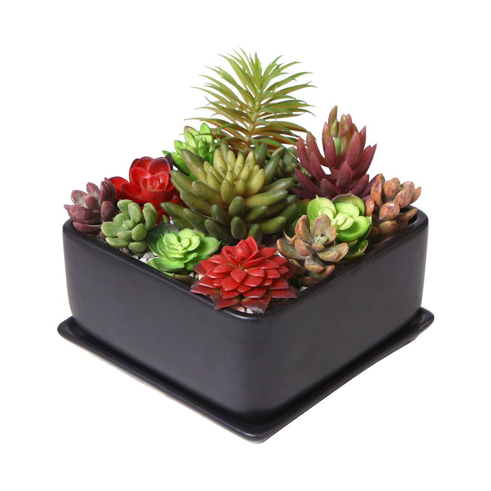 Black Square Outdoor Ceramic Flower Planter Plant Pot
