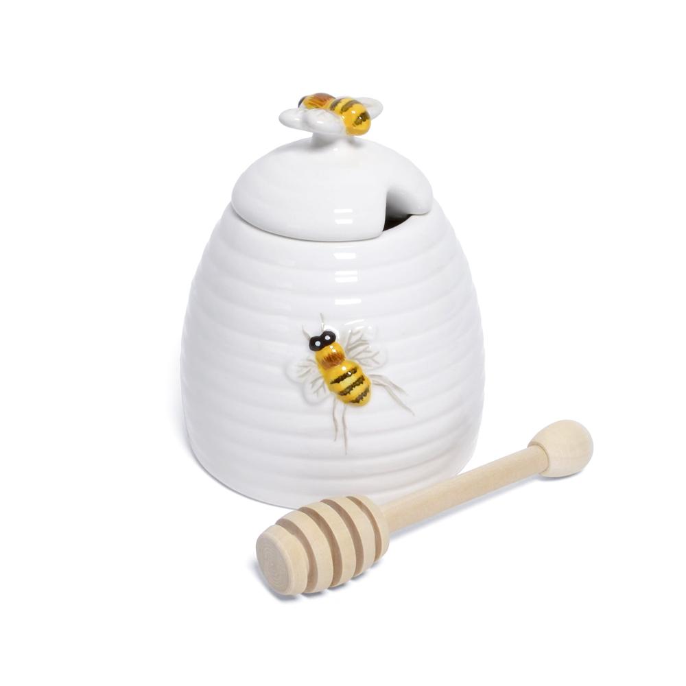 Bee Shapeempty Ceramic Pot Honey Jar With Dipper