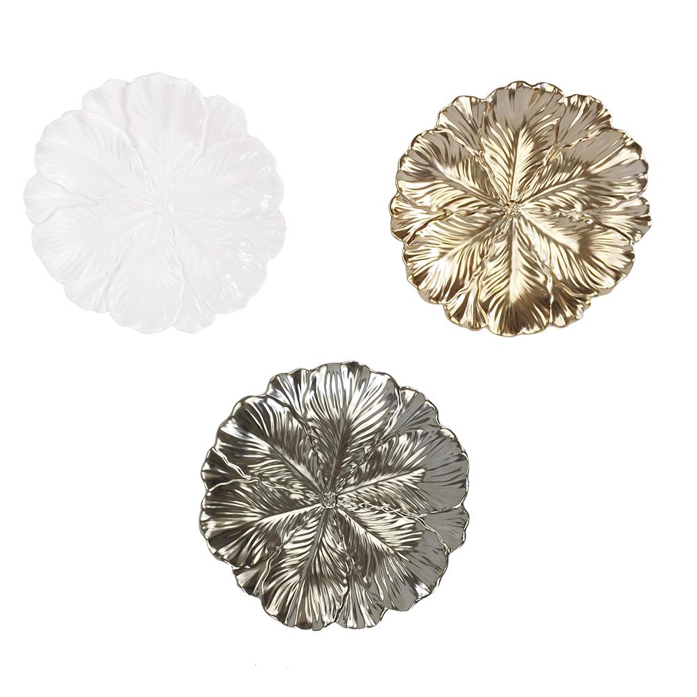 Custom Gold Silver Electroplating Decorative Ceramic Leaf Trays Jewelry Storage Plate Tray Rings Keys Trinket Dish Holder