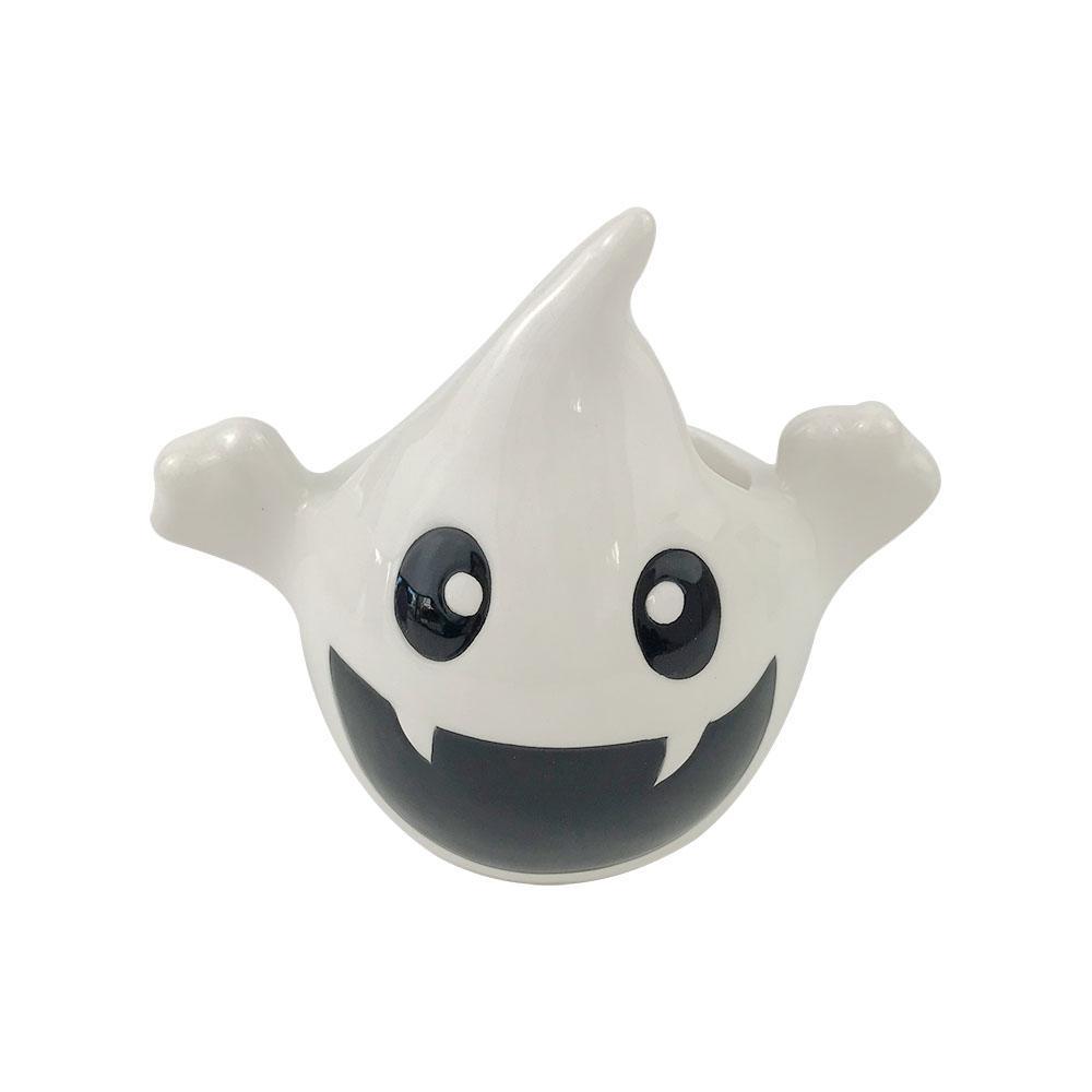 Small White Light-Up Halloween Ceramic Ghost Decor