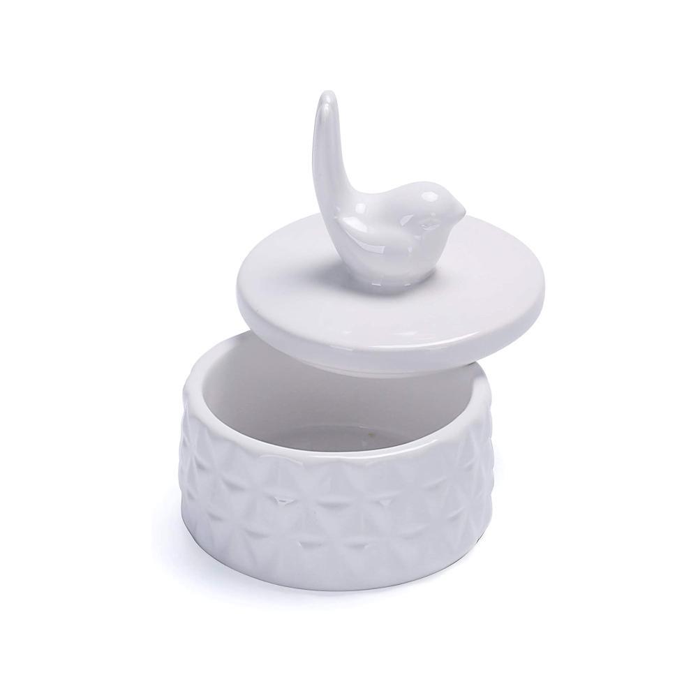 Bird Round Ceramic Gift Storage Jewelry Box