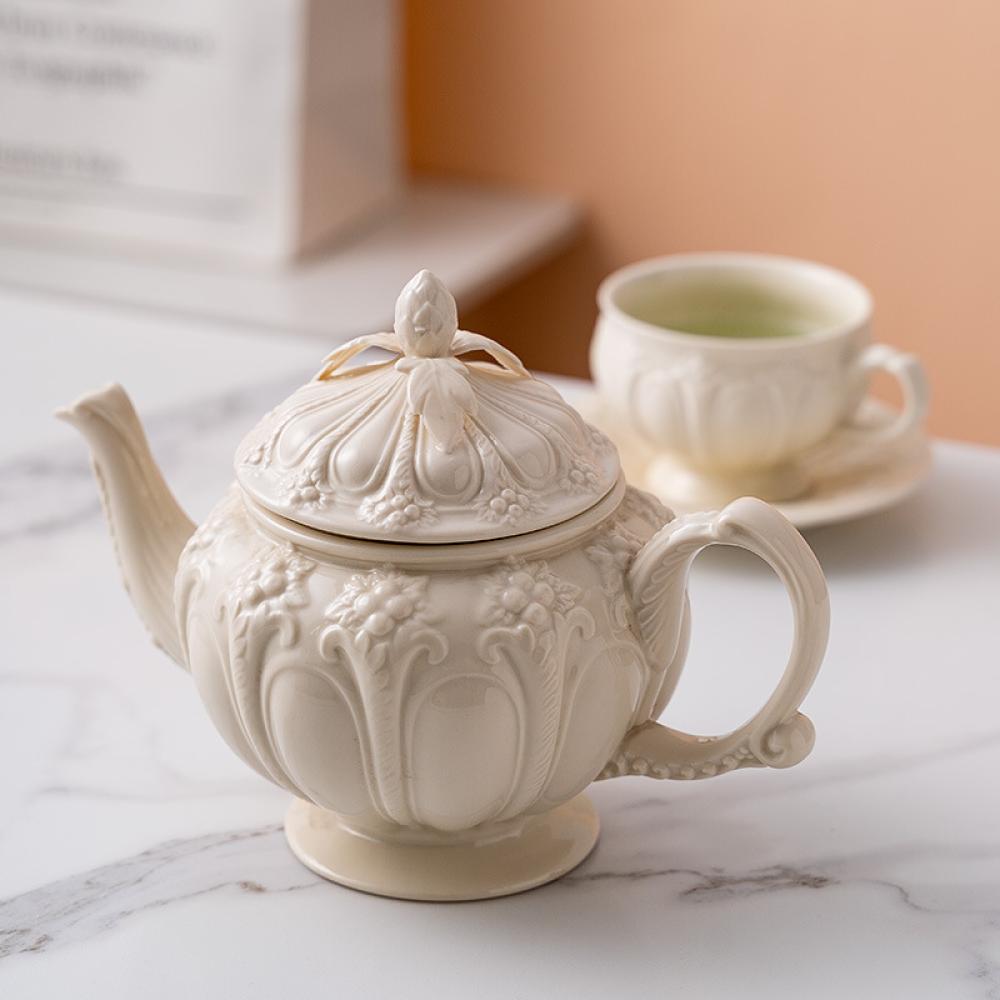custom english gold embossed luxury afternoon european style ceramic porcelain gift tea coffee cup pot set
