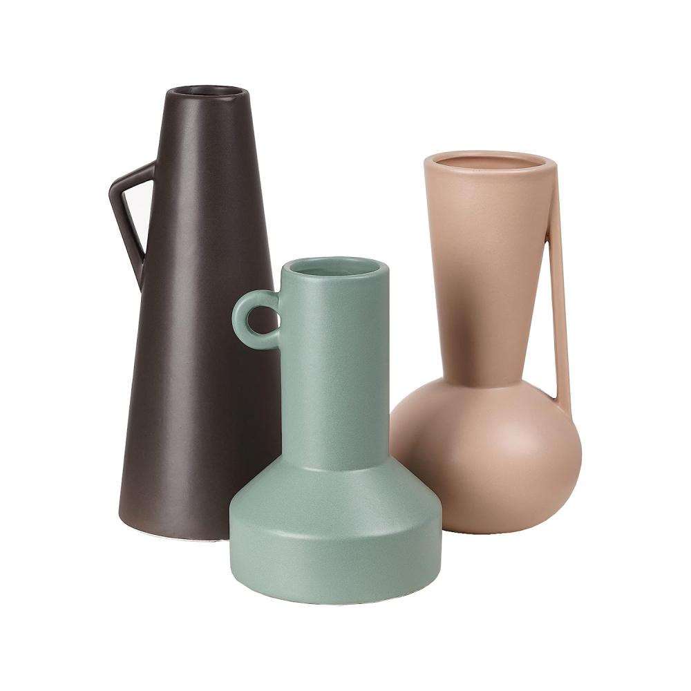 Morandi Ceramic Flower Vase With Handles For Home Decor