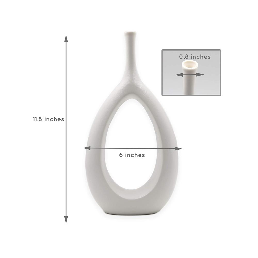 luxury White Circle Oval wedding unique donut hole hollow shaped Ceramic Flower Vase For Office Home Decor