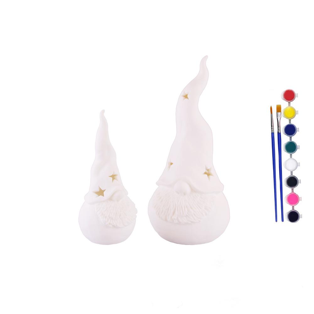 Unpainted DIY Ceramic Christmas Gnomes Ornaments To Paint