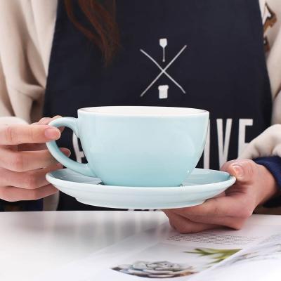 best colorful ceramic latte cups mug with saucer picture 3