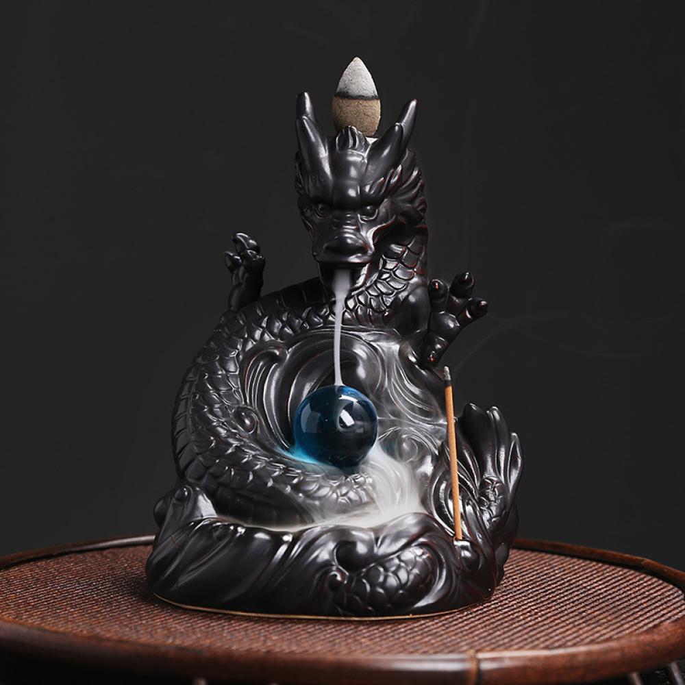 ceramic dragon waterfall cone incense stick burner holder picture 2