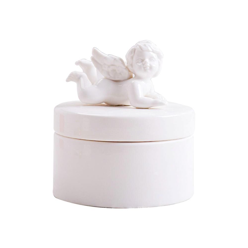 Ceramic Cherub Angel Jewelry Ring & Earrings Box