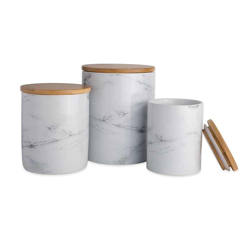 Luxury Ceramic Canister Marble Sealed Jar For Kitchen