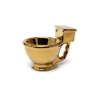 handmade hand painted ceramic coffee Toilet gold mug thumbnail