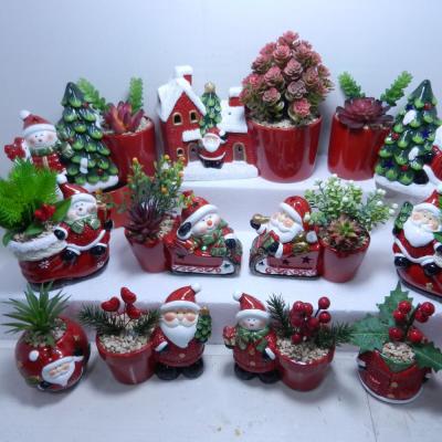 christmas santa claus deer snowman xmas ceramic planter plant flower pot