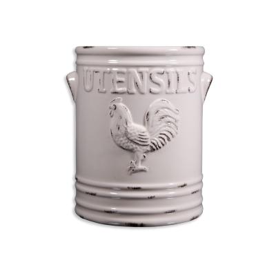Ceramic Farmhouse Kitchen Utensil Holder Crock Silverware Caddy thumbnail