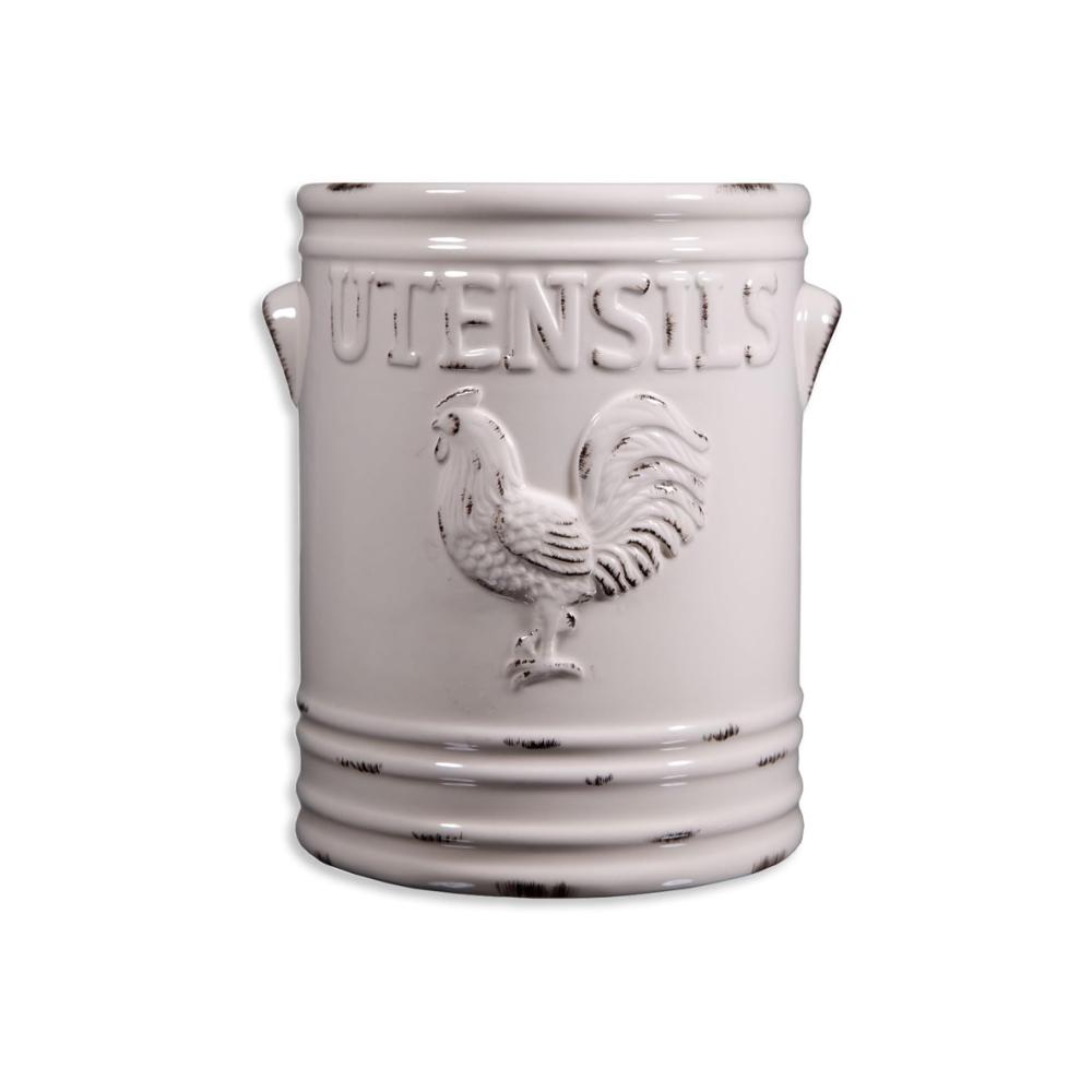 Ceramic Farmhouse Kitchen Utensil Holder Crock Silverware Caddy