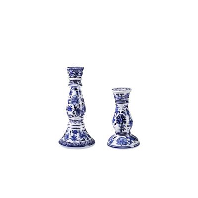 Blue and White Chinoiserie Porcelain Candle Holder  thumbnail